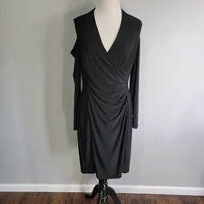 Lauren Ralph Lauren Black Long Sleeve Cold Shoulder Dress Stretch Size 10 FLAW