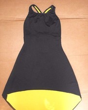 NWOT Black yellow High Low Halter Dress Ladies small adult Rhinestone trim
