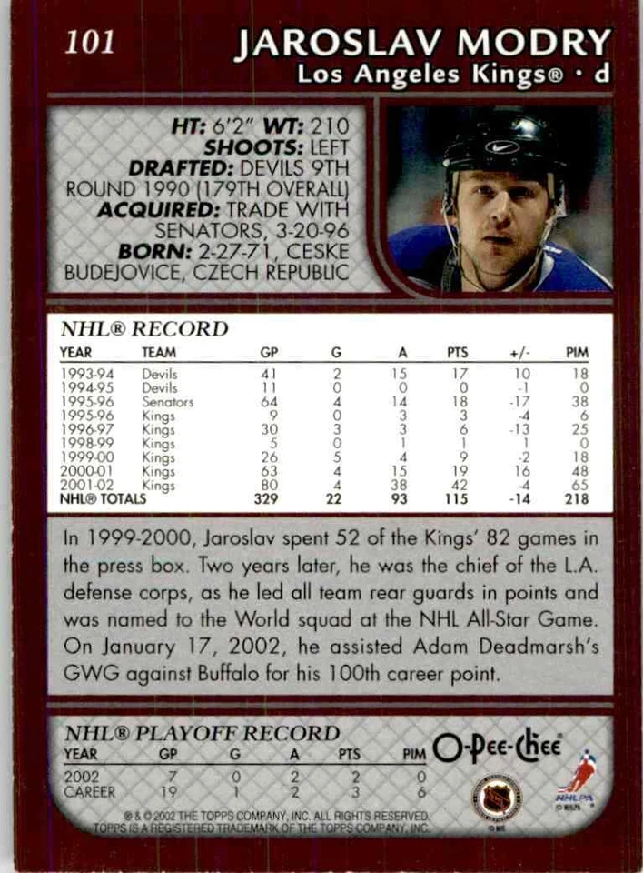 2002-03 O-Pee-Chee Jaroslav Modry #101 - Image 2 of 2