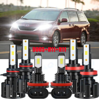 For 2011-2017 Toyota Sienna 6000K LED Headlight + Fog Light 6X Bulbs Combo Kit
