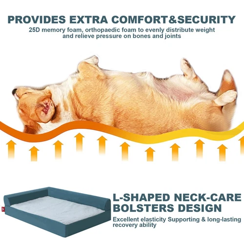 Removable Soft Dog Bed L Shaped Orthopedic Soft Memory Foam Pet Beds Couch Cover - Picture 14 of 29