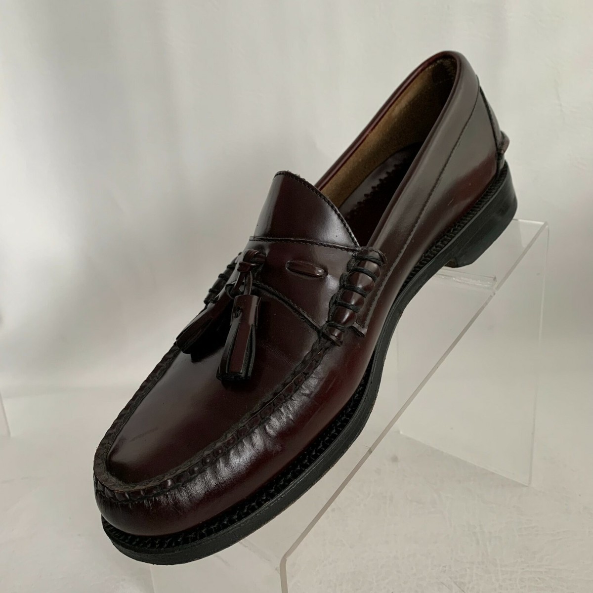 Johnston Murphy Loafers Burgundy Leather Tassel Pinch Round  display picture 1
