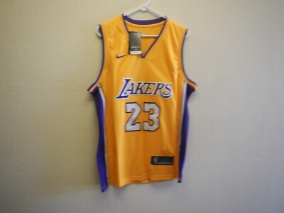 LEBRON JAMES SR #23 YELLOW Lakers Basketball Jersey L 50
