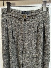 Vintage Chanel Tweed Wide Leg Trousers Wool Blend Silk Lining