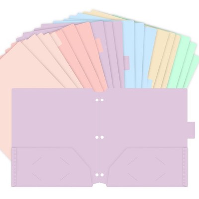 Binditek 18 Pack Pastel Pocket Folders for 3 Ring Binder, Letter Size,