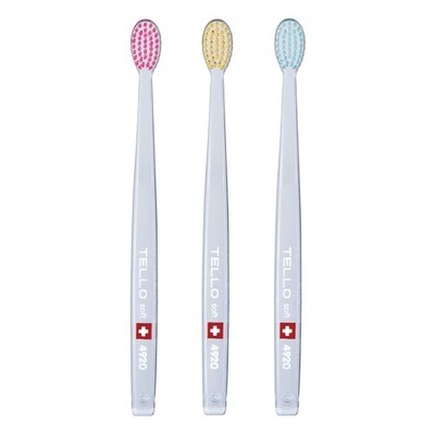 TELLO 4920 Adult Soft Swiss Toothbrush for Gentle Cleaning with Ergonomic Han...
