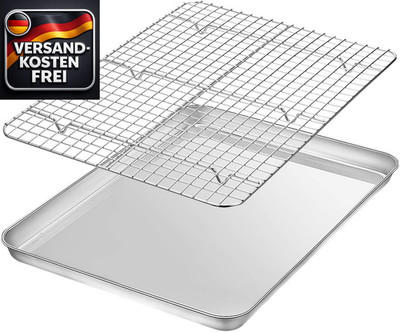 Backblech Edelstahl mit Abkühlgitter 40x30cm für Backen Braten und Kühlen