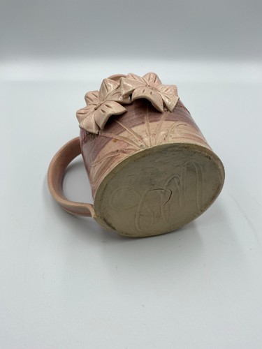 Vintage Signed Studio Pottery Jug w/ Embossed Floral Design - Picture 2 of 3