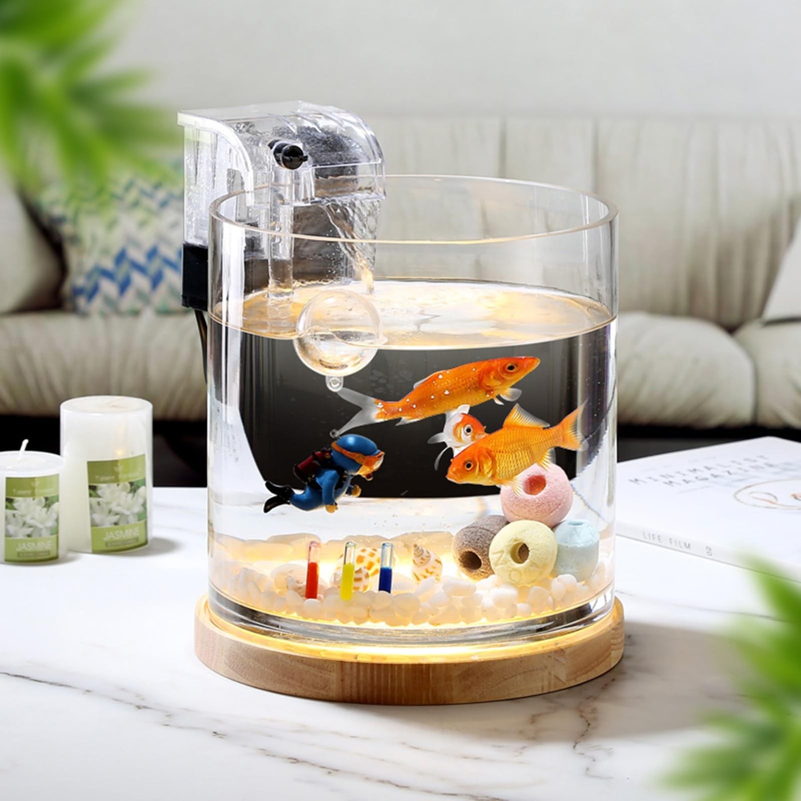 Aquarium Starter Kits 0.81-Gallon Fish Tank（6 inches） for Beginner