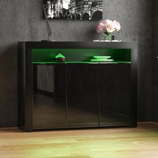 SALE LED Sideboard 3 Door Cabinet Cupboard Buffet Storage High Gloss Black