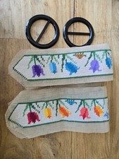 Vintage Needlepoint Belt Lot Canvas Tulip Whimsical Colorful Twee Floral DIY