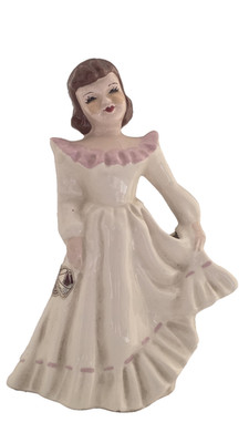 Florence Ceramics Diane Figurine 6.25  Flower Holder Cream Pink Long Sleeves