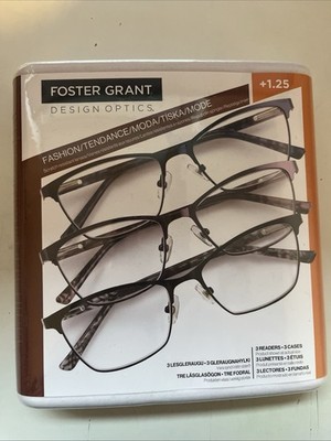 Foster Grant Design Optik modische Lesebrille +1,25 3er Pack Metallgestell;