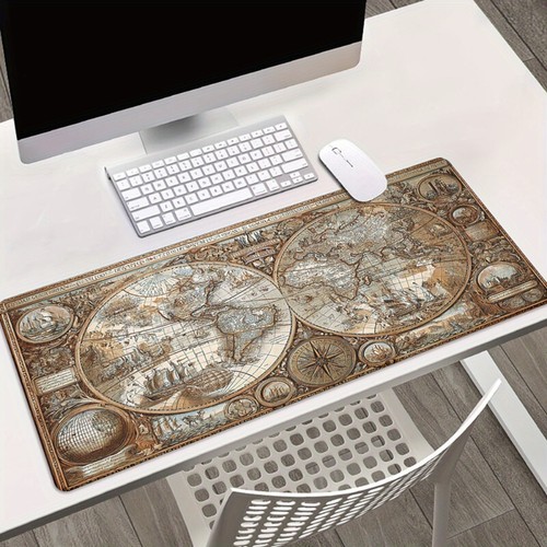 1pc Antique-Style World Map HD Printed XXL Mouse Pad - Washable Rubber ...
