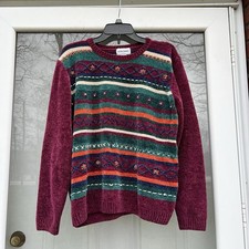 VINTAGE Alfred Dunner Chenille Sweater 90s floral embroidery womens XL