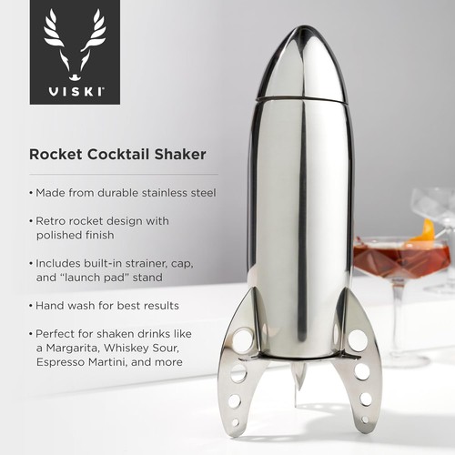 Rocket Cocktail Shaker with Strainer Bar Set for Cold Brew Cocktails, Margarita, - Picture 2 of 9