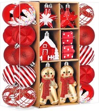 65pcs Christmas Tree Ornaments Set, Shatterproof Christmas Gingerbread Man Ba...