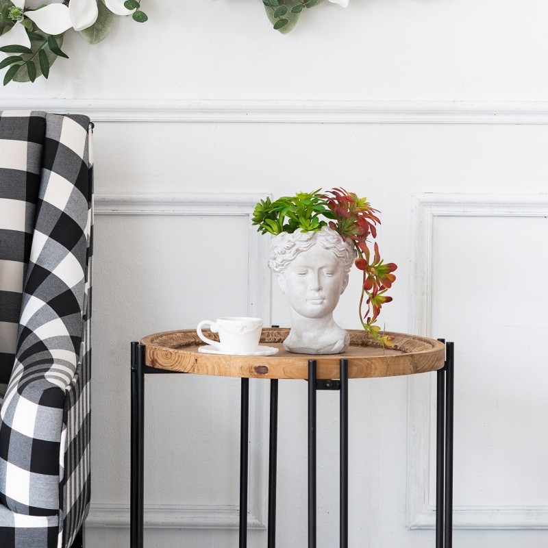 1x Cement Head Planter, Gray Indoor Outdoor Home Garden Decor Greek Style Dia 6"