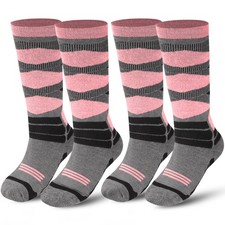 Winter Warm Kids Ski Socks - 2 Pairs Merino Wool Thermal 10-13 Years, Pink