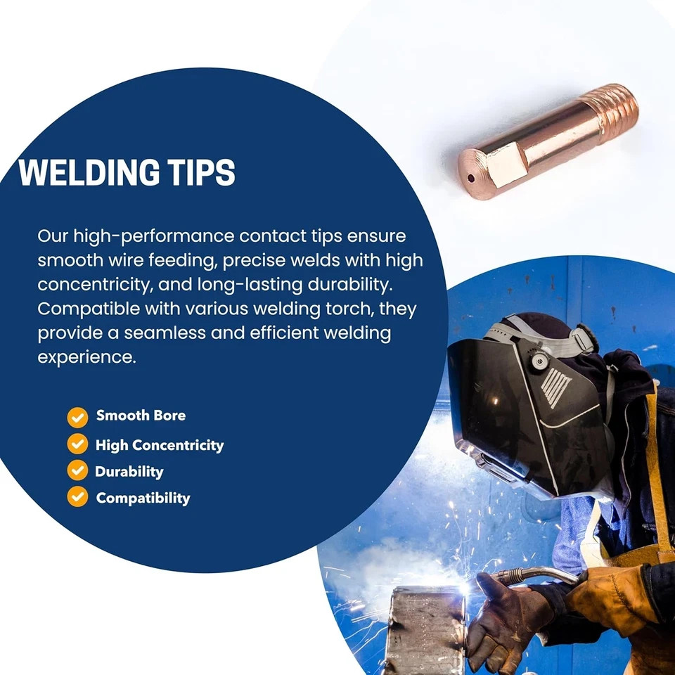 Mig Welder Contact Tips – 30-Pack .035” (0.9mm) Copper Tips, M6x1.0 Thread, Compatible With Lincoln, Tweco, Binzel & Similar Guns