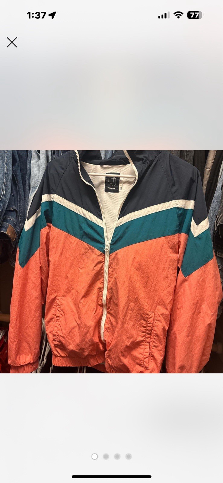 Mens Large Orange/Blue Vintage Windbreaker