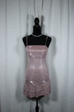 Midnight Doll Women’s 1 Pink Glitter Knit Bodycon Mini Square Neck Zip Dress