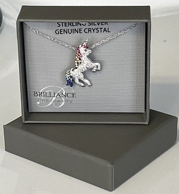 Brilliance Fine Jewelry Sterling Silver & Crystal Unicorn 18  Necklace, NEW!