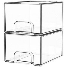 2 Pack Clear Stackable Storage Drawers,4.4'' Tall Acrylic Drawer Containers f...