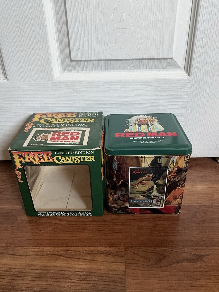 Vintage Red Man Chewing Tobacco Tin Box Canister 1990 Limited Edition EMPTY 
