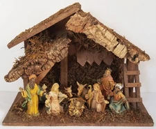 FONTANINI Vintage TREE BARK 14.25x6.5x11" NATIVITY manger CRECHE made in ITALY