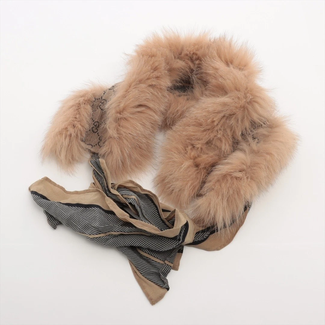 Gucci écharpe fourrure renard soie GG étole automne hiver accessoire femme EEE occasion LAQO 0