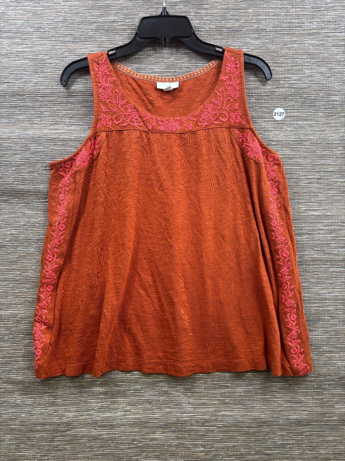 J Jill Women’s Burnt Orange Pink Embroidered Tunic Tank Top Size Large Casual