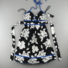 B. Wear Byer California Halter Dress Womens 3 Black White Floral Blue 1115A44