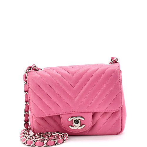 Chanel Square Classic Single Flap Bag Chevron Lambskin Mini