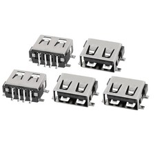 5Pack USB Female Type-A 2.0 Jack 4 Terminals 180 Degree PCB Socket Connector