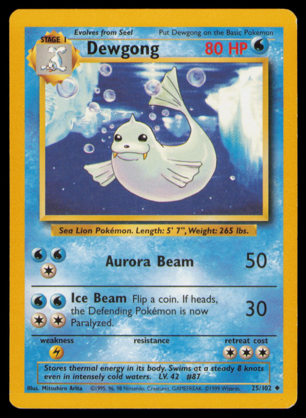 Dewgong 25/102 Uncommon Base Set Unlimited Pokemon Lightly Played