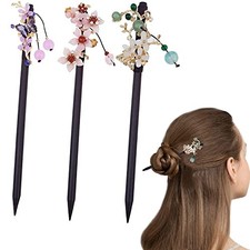 3 PACK Chinese Traditional Flower Hair Sticks Vintage Wooden Hair Pin Japanese