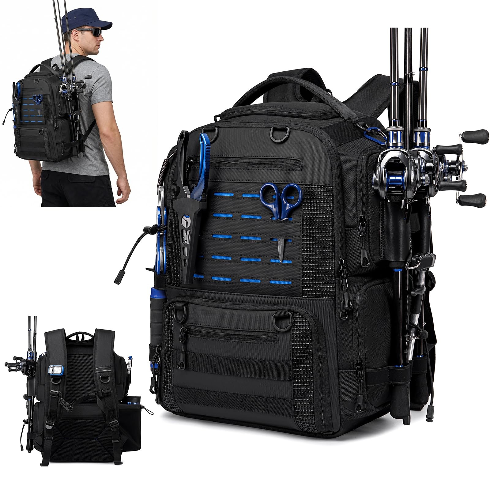 oinitiry Fishing Backpack 2 Rod Holders, Multi-Pocket Tackle | eBay