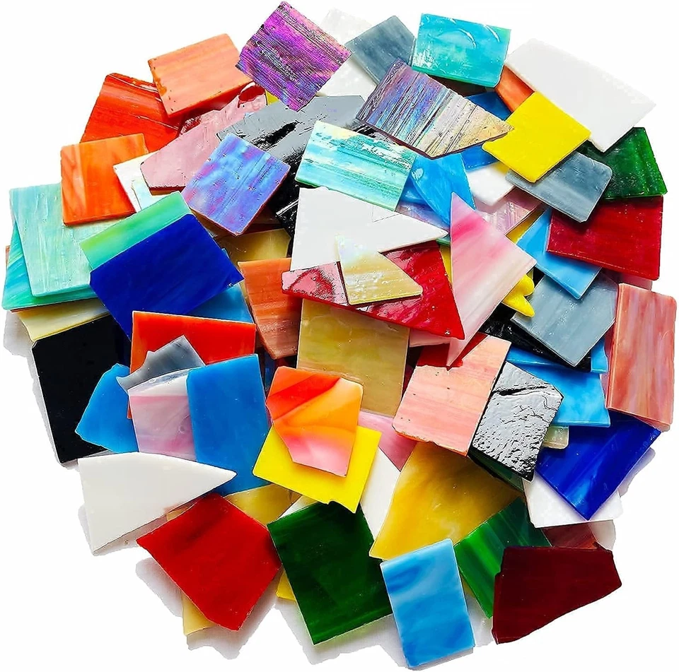 Mosaic Tiles Stained Glass Scraps Sheets for Crafts Bulk, Broken Glass Pieces, V - Image 4 of 4