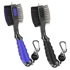  2 Pack Golf Club Brushes and Groove Cleaner 2 ft Retractable 2pcs Black & Blue