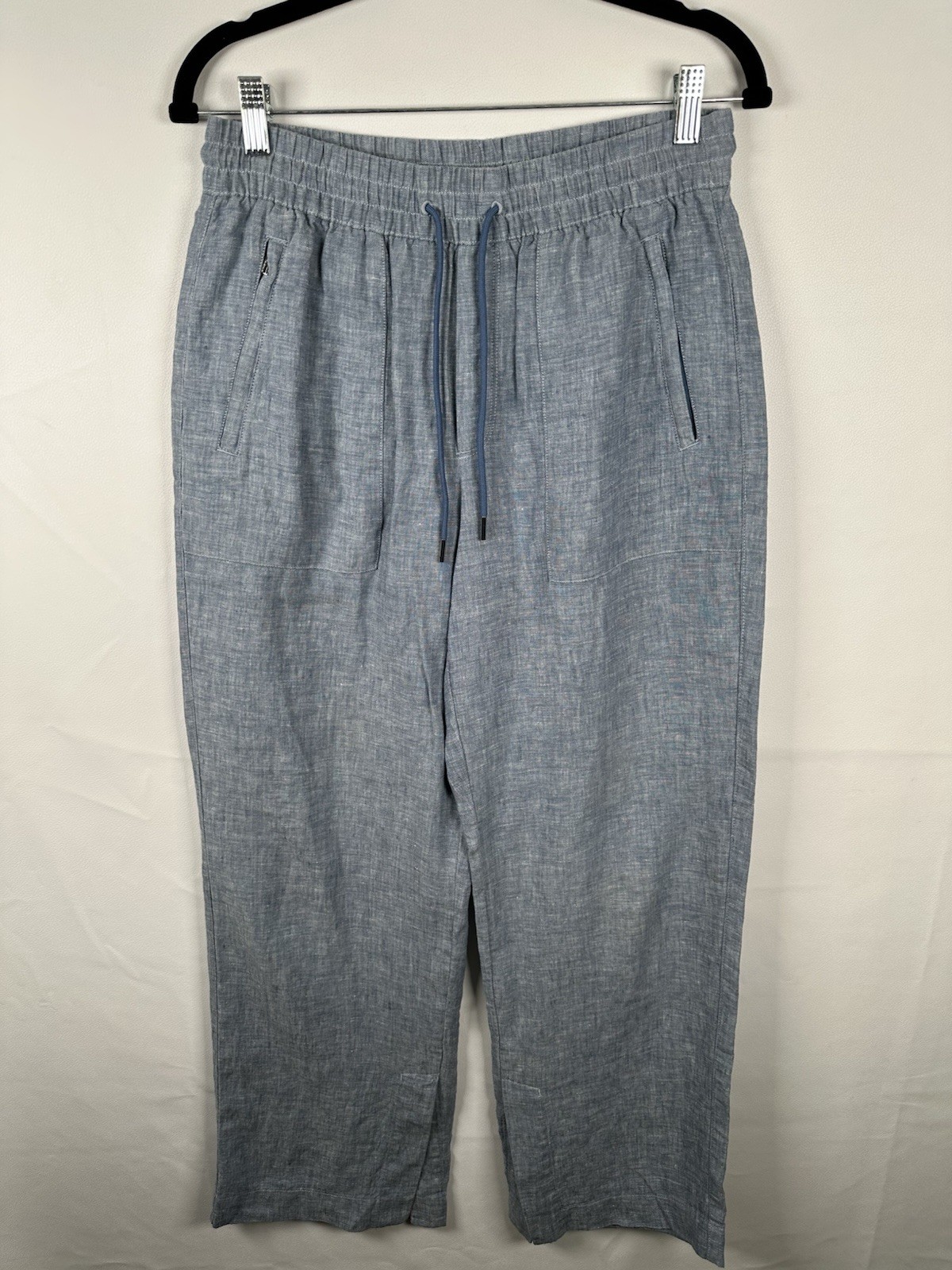 Athleta Blue Chambray Elastic Waist Wide Leg Pants Women's  Sz 4 100% Linen