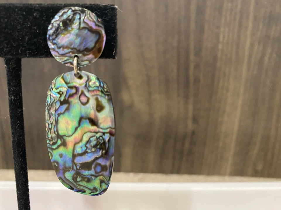Beautiful Artisan Sterling Silver 2.5” Abalone Iridescent Shell Dangle Earrings - Image 4 of 4