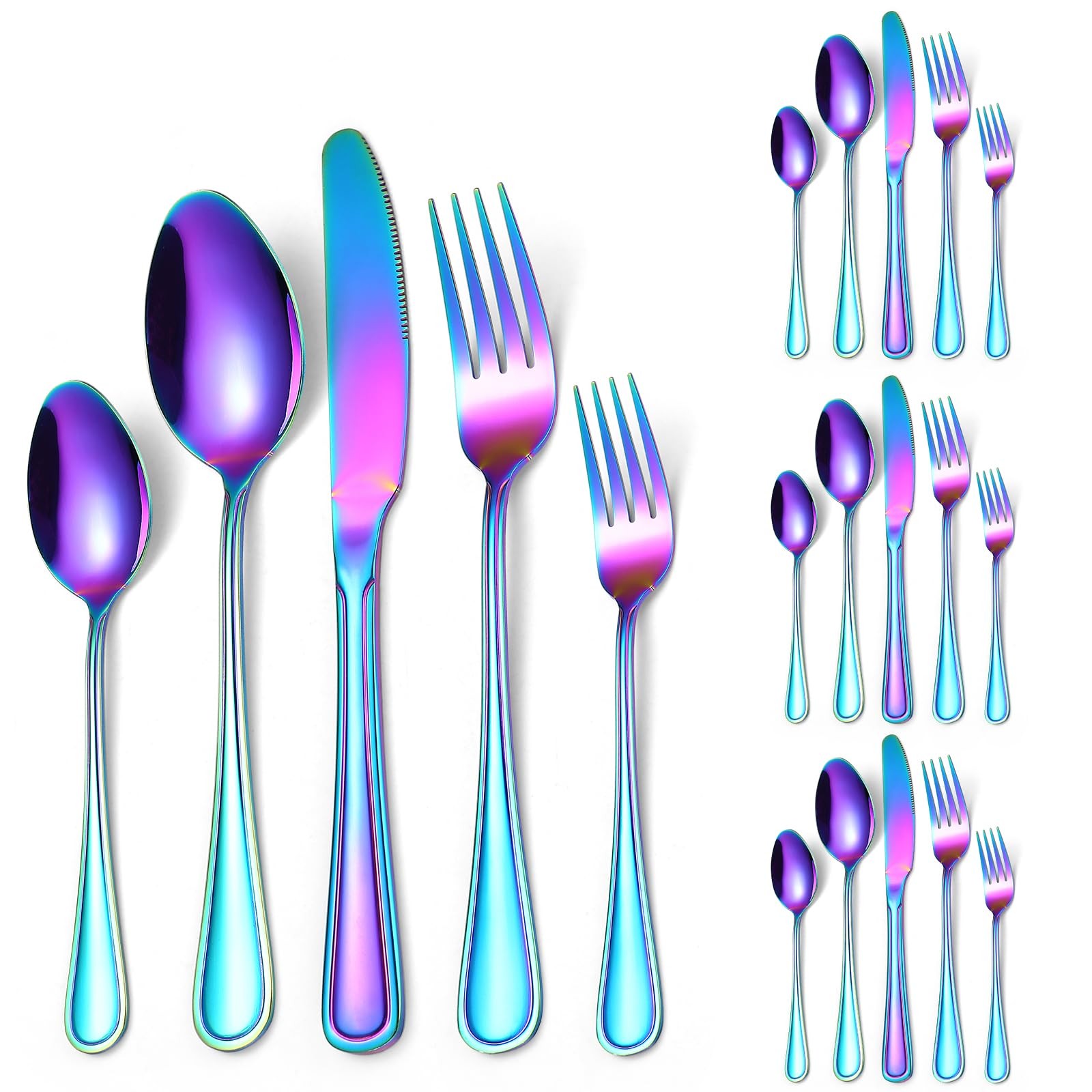 Colorful Forks Spoons Knives Silverware Rainbow Flatware Set for 4 Kitchen 20...