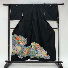 Japanese Kimono polyester wedding kimono Black tomesode "kurotomesode" 4959