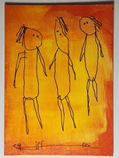 e9Art ACEO three friends outsider art brut naive