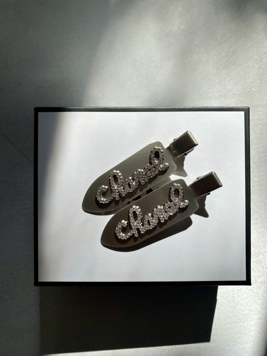 Chanel Beauty Silver Crystal Hair Clips Set of 2 New W/Box  display picture 1