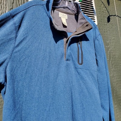 L.L. Bean Mens Blue Gray Knit 1/4-Zip Pullover Mock Neck Sweatshirt Pockets XL