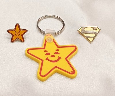 Carl's Jr Memorabilia Key Chain, Pens, Happy Star Pin, Sprmn Pin, Wtr Bttl &Bag