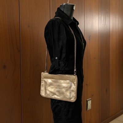 Vintage Y2K Massimo Dutti Dual Style Lizard Gold Leather & Suede Shoulder Clutch