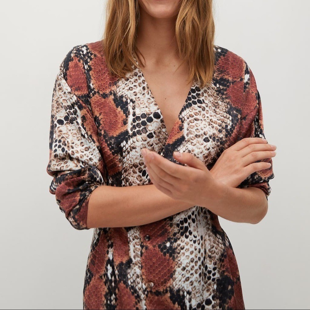 Mango Snake Print Midi Dress Dress Flowy Midi V-Neck Long Sleeves Size 4 NWT thumbnail 12